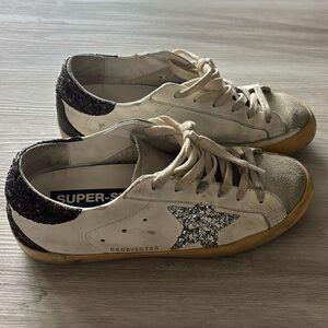 Golden Goose White Sneakers with Glitter Stars